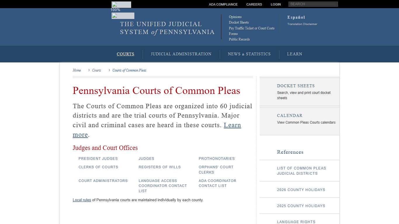 Courts of Common Pleas | Courts | Unified Judicial System of Pennsylvania